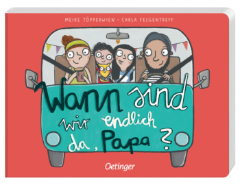 Das Buchcover zeigt einen Kleinbus, in dem Vater, Mutter und zwei Kinder sitzen.
