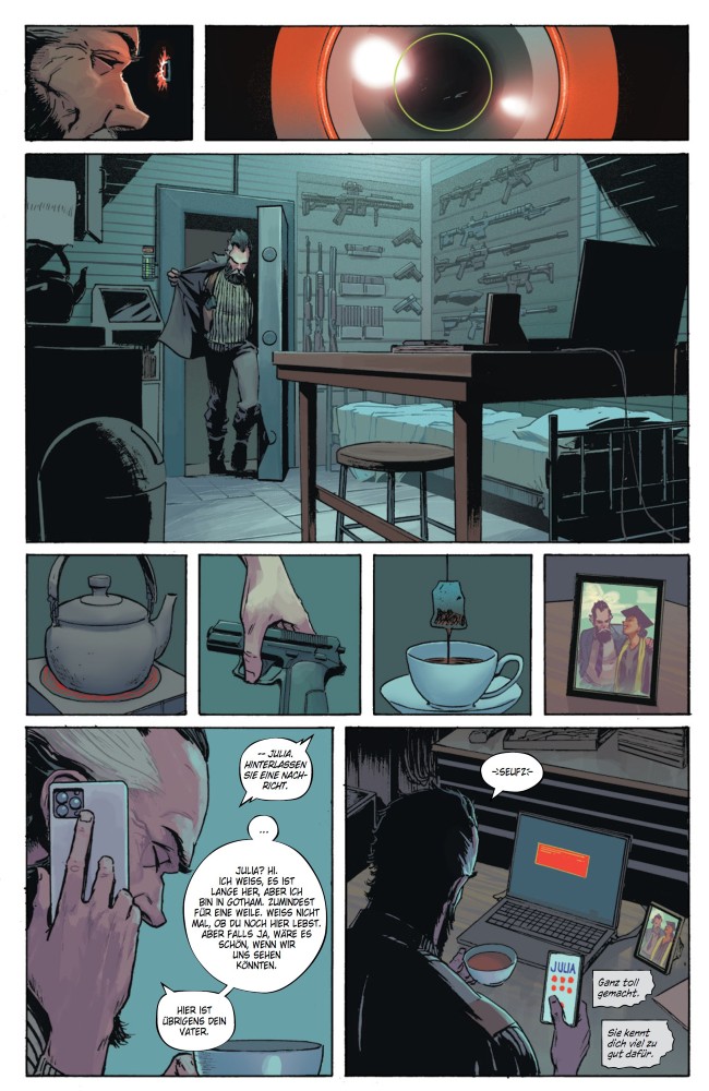 Eine Comic-Seite mit verschiednen Panels zeigt einen Mann, der in einen befestigten Schutzraum geht.