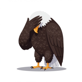 Zeichnung eines Weißkopfadlers, der sich mit einem Flügel die Augen zuhält