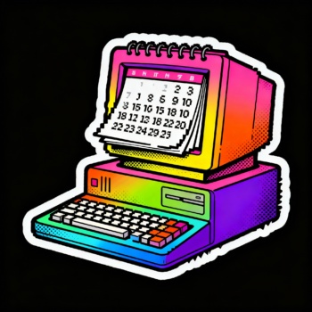 Ein Desktop-Computer. Der Bildschirm ist ein Abreisskalender.