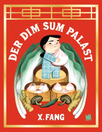 Ein Junge steht ein einem großen Reisdämpfer nd hält ein großes Dim Sun in den Händen.