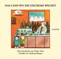 Die Theke einer Eisdiele. Zwei Kinder deuten auf Eis, das in der Kühlvitrine liegt. Hinter der Theke steht ein Eisverkäufer.
