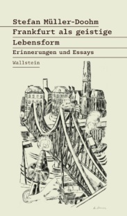 Zeichnung einer Brücke in einer Stadt, die über einen Fluss führt. Im Wasser schwimmen einige Schiffe.