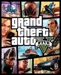 Die Spieleverpackung von GTA V mit Szenen aus dem Spiel.