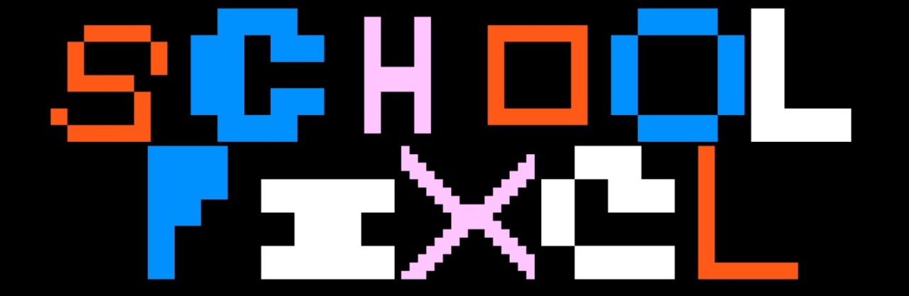 Bunte eckige Pixel ergeben das Wort School Pixel