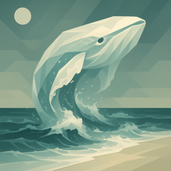 Ein aus papier gefalteter Wal springt aus den Wellen eines Ozeans