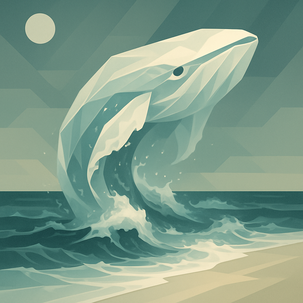 Ein aus papier gefalteter Wal springt aus den Wellen eines Ozeans