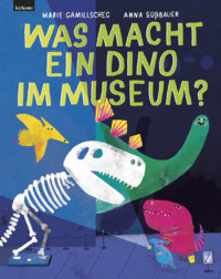 Mehrere Dinos sind nachts in einem Museum und leuchten mit einer Taschenlampe auf ein Dinosaurierskelett.