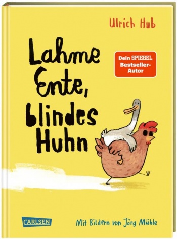 Die Zeichnung zeigt eine Ente, die auf einem blinden Huhn reitet