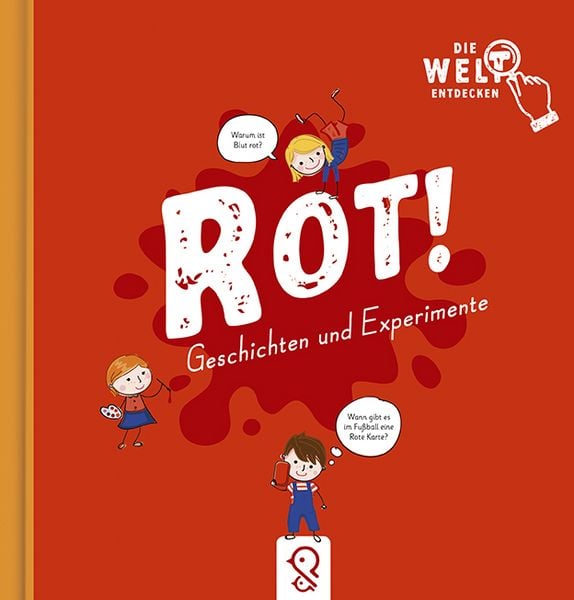 Kinder spielen rund um einen großen roten Farbklecks